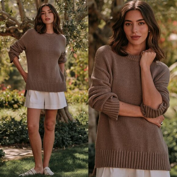 Jenni Kayne Boyfriend Crewneck Sweater Taupe Size XS NWT - Picture 1 of 8